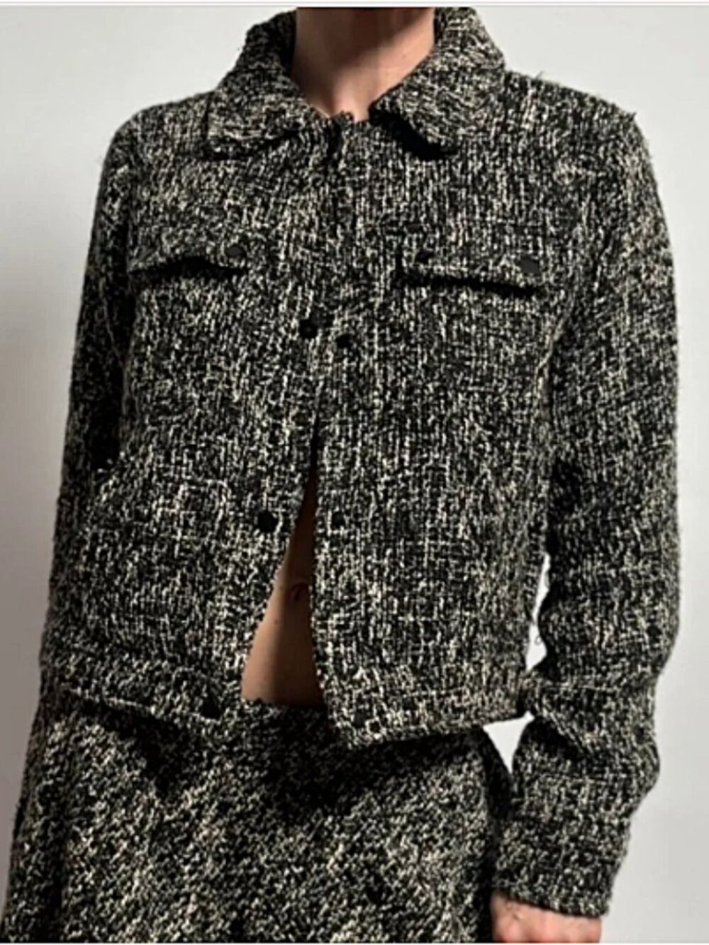 JASON WU Long Sleeve Tweed Collared Cropped Snap Front Blazer Jacket--NWT--2 - Picture 1 of 16